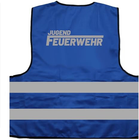 Feuerwehr Jugend Jugendfeuerwehr Warnweste BZW. Signalweste mit reflektierendem Aufdruck - Größe L/XL, Blau