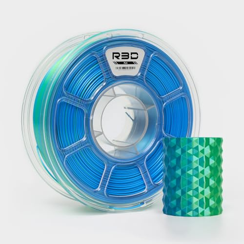 R3D Filamento per stampante 3D PLA seta bicolore, coestrusione, 1,75 mm, 1 kg, stampa ad alta velocità 30-370 mm/s, precisione dimensionale +/- 0,02 mm, bobina di plastica da 1 kg(Seta Blu-Verde)