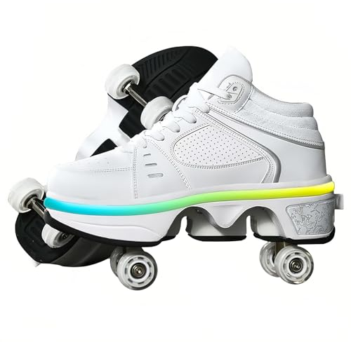 Rollschuhe Schuhe,Schuhe mit Rollen für Mädchen,Turnschuhe mit Rollen Jungen,Roller Schuhe zum Einklappen,LED Roller Skates for Kids,Schuhe Roller Frauen (G, 36)