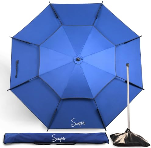 Sunphio Ombrellone da Spiaggia 220 cm Antivento Resistente, Ombrello Mare Portatile Grande, Ombrelloni da Spiaggia Alluminio, Anti UV 50, Parasole Viaggio Telescopico, Robusto e Compatto