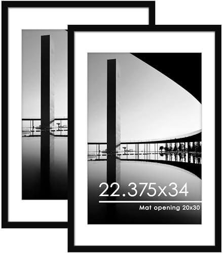 PEALSN 22.375 x 34 Poster Frame Set of 2, Display Pictures 20 x 30 with Mat or 22.375 x 34 without Mat, Poster Frames 22.375 x 34 inches for Wall Mounting Display, Black
