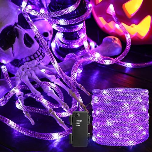 PhilzOps Halloween Dekoration Lichterkette, 36 LED Lila Weihnachten Lichterketten Innen Batteriebetriebene mit Timer LED Weihnachtsbeleuchtung Außen für Garten Zimmer Fenster Balkon Horror Party Feier