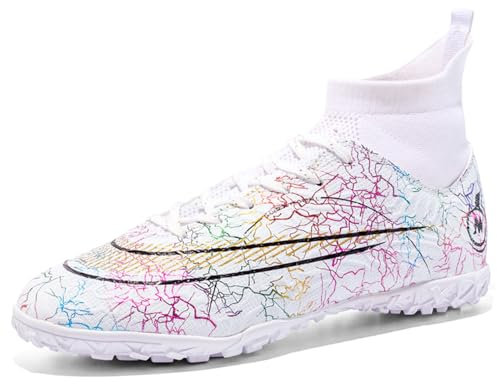 Biayphyne Fussballschuhe Kinder Kunstrasen Turf Fußballschuhe Hallenschuhe Für Jungen Mädchen AG TF Trainingsschuhe (068 Weiß TF 34)