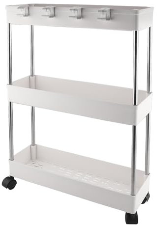 Vexillic Rollwagen, Küchenwagen mit 3 Ebenen, Aufbewahrungswagen, Küchenregal, Nischenregal, für Drehbare Räder, Arretierbar, Bad, Küche, Büro, Wohnzimmer (weiß)