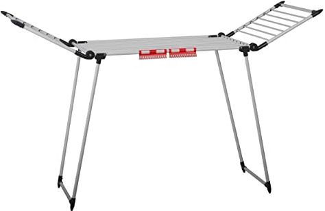 Massido Tendedero Extensible, Ahorra Espacio, Secadora de alas de Ropa, Soporte Estable con pies Antideslizantes, Superficie de Secado 19 m, Color Blanco 174 x 61 x 108 cm