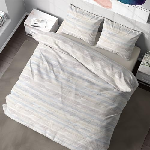 DILIOS Bettwäsche 135x200 Baumwolle, 2teilig 1 Bettbezug 135x200cm und 1 Kissenbezug 80x80cm, mit Reißverschluss, ÖKO TEX, atmungsaktiv, Beige, Braun