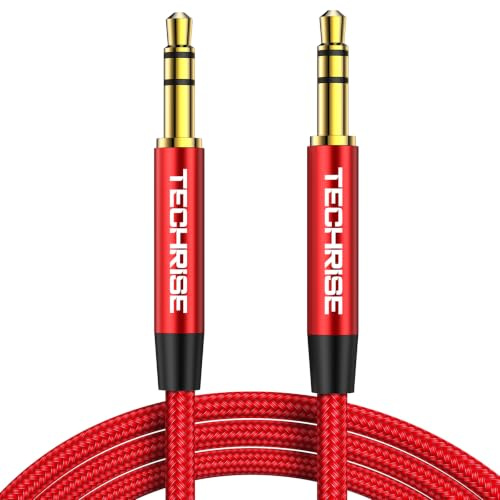 TechRise Aux Cable 3.5mm to 3.5mm Audio Cable, Aux Cord, Red, 3.5M | Headphones Cable, Stereo Jack Cables, Durable Nylon Braided, Compatible with iPhone, iPad, Car, Soundbar, TV, PC & Speaker