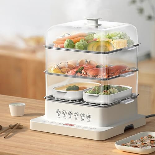Vaporera De Alimentos Plegable De 3 Niveles (Reserva/Calentamiento De 12 Horas) - Vaporera Desmontable De 40 L, Vaporera EléCtrica Con Ciclo De Vapor De 360 ​​° (Quemaduras Antisecas)