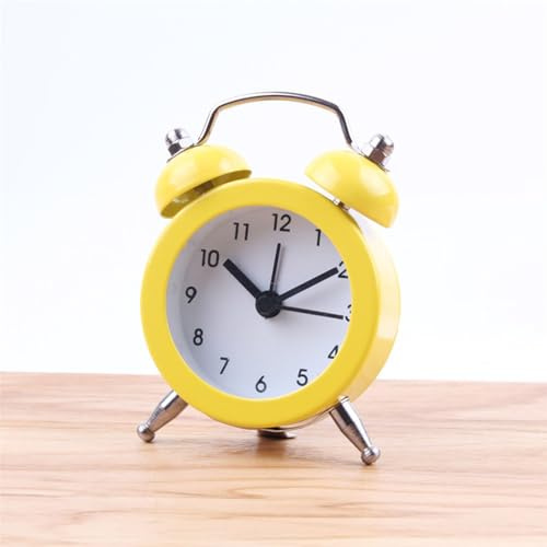 WAZUBC Reloj despertador retro de campana, mini reloj despertador de doble campana de 1.5 pulgadas, elegante reloj despertador de doble campana para los amantes de la repetición tardía (amarillo)