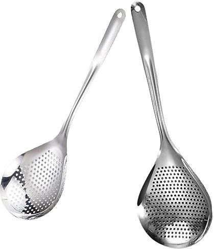 Garneck 2pcs Stainless Steel Strainer Spoon Kitchen Pasta Slotted Spoon Draining Tool for Pasta and Fried Food Handheld Strainer Colander