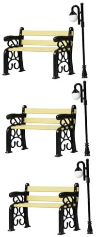 YARNOW 3 Juegos Mini Farola Miniatura Piedra De Jardin Mini Cosas Bancos Adornos De Jardín Modelo De Lámpara Placas Conmemorativas para Exteriores Banco Al Aire El Plastico