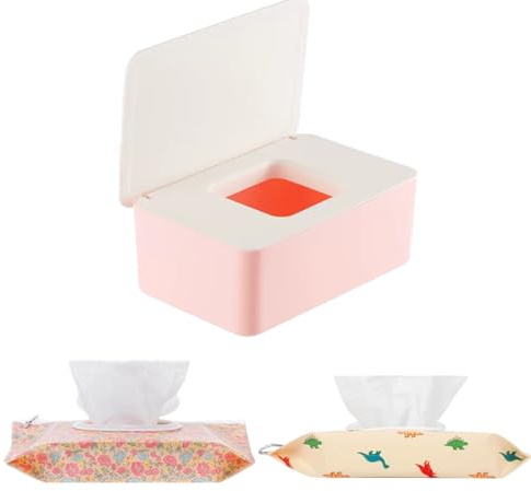 Feuchttücher Box Set, 1 Feuchttuchbox & 2 Tragbare Feuchttücher Tasche | Wiederverwendbarer Nachfüllbarer Großer Feuchtuchspender, Toilettenpapier Box für Badezimmer, Küche, Büro und Haustiere