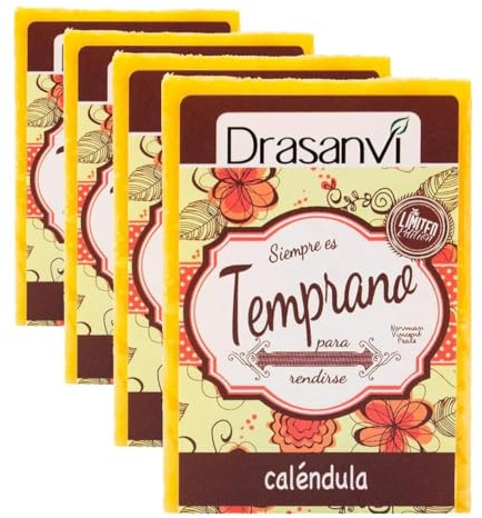 DRASANVI Jabón Natural de Caléndula | Manos, Cuerpo y Cara | Para pieles sensibles, inflamadas, enrojecidas o con eccemas | Efecto calmante l Libre de grasa animal l 100 gr (Paquete de 4)