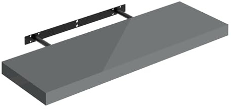 WOLTU Mensola da Muro, Mensola da Cucina con Staffa Metallica Invisibile, Scaffale da Parete per Camera da Letto, Soggiorno, Ufficio, Bagno, MDF, Grigio Lucido, 70x22,9x3,8cm