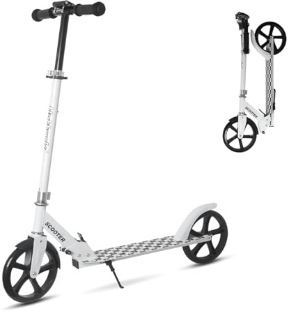 Nattork Cityroller Tretroller Scooter für Kinder 8-12, Jugendliche & Erwachsene bis 100 kg, Höhenverstellbarer, Faltbarer Kick Scooter mit großen, City Roller für Jungen und Mädchen-Weiß