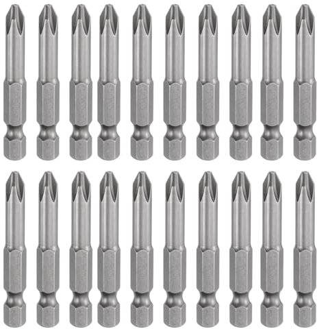 sourcing map Lot de 20 embouts de tournevis cruciformes PH2 à tige hexagonale de 50 mm de long en acier S2 de qualité industrielle avec tige de 6 mm
