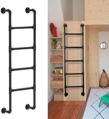 Innenkletterleitern, schwarze Dachbodentreppe, Ausstiegsleiter mit Wandhalterung, 4ft 5ft 6ft 7ft 8ft 9ft Höhe, robuste gerade Leiter für Keller, Bibliothek, Dach, Balkon – Tragkraft 150 kg(110cm/43in