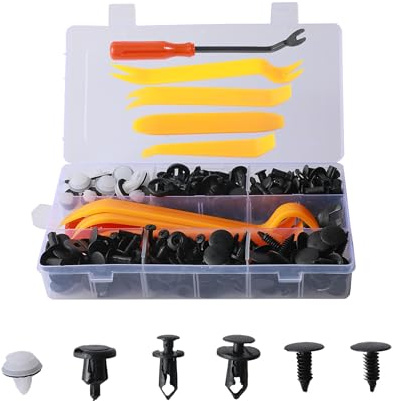 Xibao 155PCS Clips de Fixation Voiture,Clips Plastique Voiture,6 Types Différents de Pinces de Garniture de Porte et de Clips,Convient aux Colliers de Garniture de Porte,Colliers de Pare-chocs