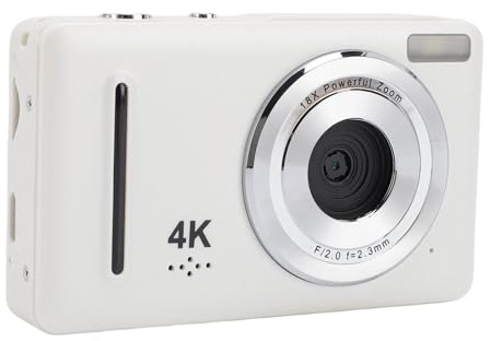 Jectse Cámara Digital 4K 4K de 64MP para Fotografía con Pantalla de 2.4 Pulgadas, Estudiantes de Adolescencia, Cámara de Viaje (White)