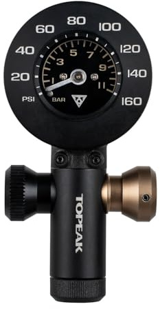 Topeak Airbooster G+ CO2-Inflator Aluminium, Schwarz, max. 11 Bar/160 PSI, inkl. Manometer, kompakt & präzise Fahrrad-Pumpe, 7,8x4x3,8 cm, 15700280