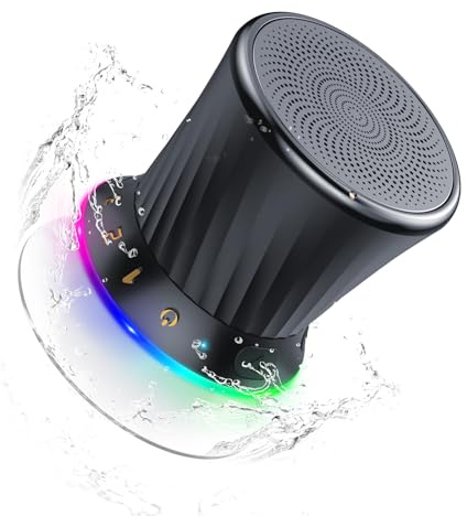 Bluetooth Shower Speaker, Portable Bluetooth 5.3 Speaker, HIFI Stereo Sound, Built-in Mic, Dynamic Lights, IPX7 Waterproof Wireless Speakers with Suction Cup for Bathroom/Party/Beach/Gift, Black