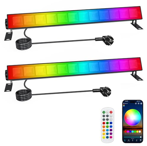 CREATESTAR 30W RGB LED Strahler, 2 Stück RGB Wallwasher Licht mit Bluetooth App und 2.4G Fernbedienung, IP66 Wasserdicht rgb Strahler mit Timer Memoryfunktion für DJ Party Bühnenlichter Garten Bar