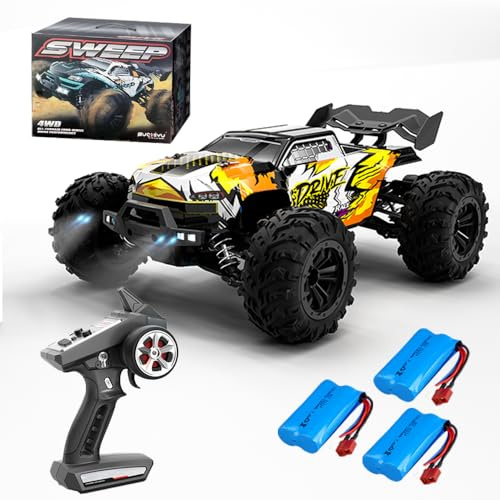 X-Verse 16102PRO Ferngesteuertes Auto mit Bürstenloser Motor, 1:16 4WD RC Auto Geländewagen Offroad, 70KM/H Offroad Drift Auto Spielzeugauto, Geschenk für Erwachsene- 3 Batterien(Gelb)