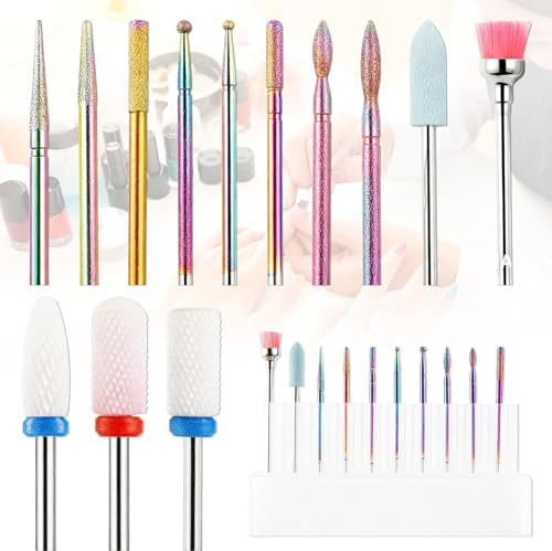 Srup 13 Pezzi Set punte da trapano per unghie, Punta Fresa Manicure Elettrica Accesso, Punte da trapano da 3/32 per manicure pedicure, Punte Fresa per Unghie Professionali, Punte Fresa Unghie