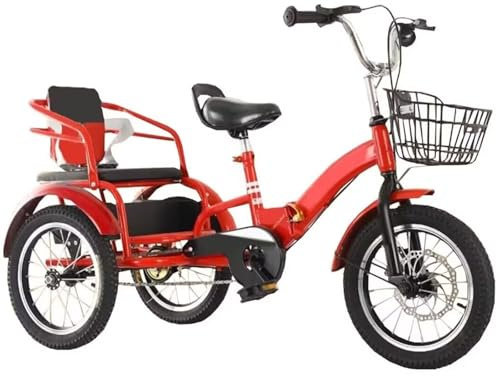 Triciclo pieghevole da crociera, triciclo a pedali da 2 a 10 anni, freni doppi sensibili, triciclo tandem con sedile passeggero posteriore, bicicletta a 3 ruote da viaggio, ruote pneumatiche a raggi