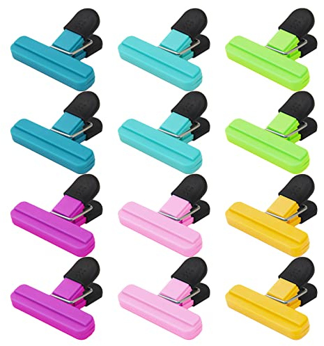 Samlonge 12 Pezzi Chiudi Sacchetti in Plastica, 6 Colori Clip per Cibo Sacchetti, Clip di Tenuta Riutilizzabile per Chiudere Sacchetti per Alimenti Snack