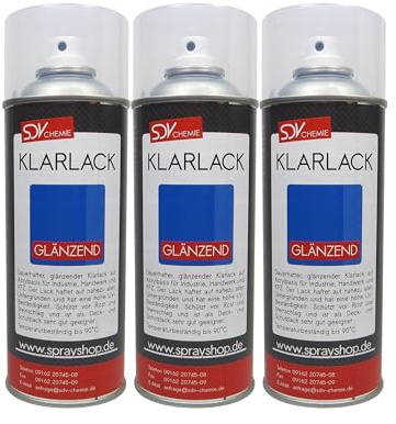 SDV Chemie Klarlack Spray glänzend 3x 400ml schnelltrocknend Acryllack | Sprühlack, Autolack, Felgen KFZ