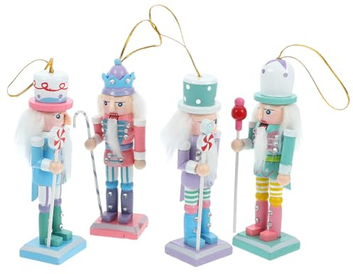 SHINEOFI Lot de 4 Figurines Casse-Noisettes Traditionnelles en Bois Coloré Décorations de Noël 13 CM Décor Festif pour Bureau Table et Cheminée Style Macaron Candy Décorations de