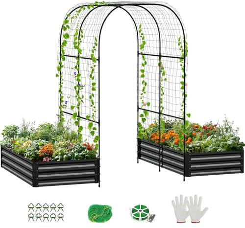 UrGROWA 3 in 1 Galvanized Raised Garden Bed with 87 H Arch Trellis