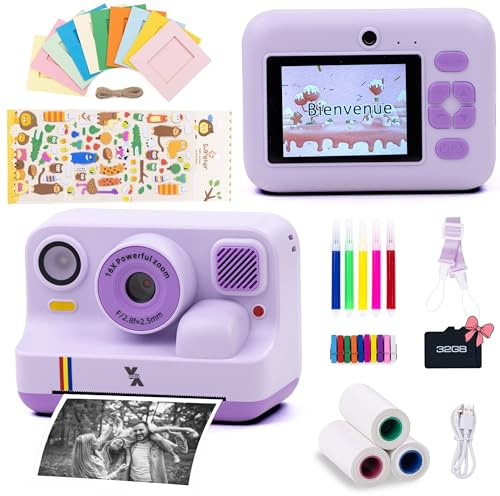IYOSSEF Appareil Photo instantané Enfant avec Impression, Mini Appareil Photo Enfant imprimante Couleur, Appareil Photo Ticket de Caisse, Instant Print Camera avec kit déco Mural (Violet)