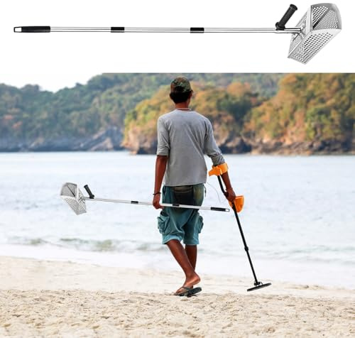 Rastrillo tamizador de Arena, Pala de Acero Inoxidable para detección de Metales - Pala tamizadora Ajustable para la Playa para Conchas, Dientes de tiburón, guijarros y Vidrio Marino - Durad