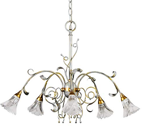 Helios Leuchten 213413 Florentiner Pendelleuchte Pendellampe antik-silber | florale Lampe Leuchte handbemalt | Kronleuchter Hängelampe Landhausstil | echtes Bleikristall