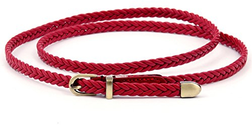 Cheerlife Damen Schmaler Flechtgürtel 0,8cm Geflochten Gürtel Vintage Taillengürtel Kleid Belt Gürtel (Rot)