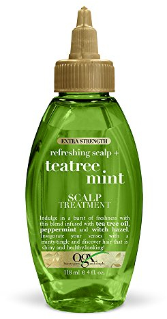OGX Extra Strength Refreshing + Invigorating Teatree Mint Dry Scalp Treatment with Witch Hazel Astringent to Help Remove Scalp Buildup, Paraben-Free, Sulfate Surfactant-Free, 4 fl oz