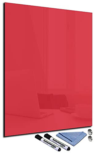 Glas-Magnettafel Rot 60x80 Pinnwand Wand mit Zubehör Whiteboard Küche Deko Tafel Büro Office