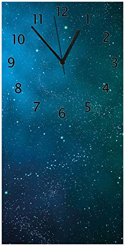 Wallario Design-Wanduhr, Acrylglasuhr Größe 30 x 60 cm, Schwarze Zeiger, Motiv Sternenhimmel - Milchstraße und Sterne bei Nacht