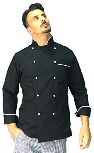 Chaqueta de chef, uniforme para hombre, blusa de cocina, con bordado gratis, personalizable, negro y blanco, fabricada en Italia negro y blanco M