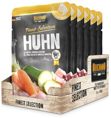 BELCANDO Frischebeutel [6x300g Huhn & Reis mit Zucchini & Möhren] | Nassfutter für Hunde | Feuchtfutter Alleinfutter im Einzelportionsbeutel