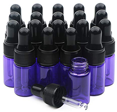 Unxuey 3ml Purple Glass Essential Oil Dropper Bottles, 20pcs | With Pipettes Dropper, Refillable Empty Vials, Black Screw Cap, Perfume Mini Portable