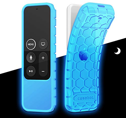 Fintie Protective Case for Apple TV 4K/ HD Siri Remote (1st Gen) - Honey Comb Lightweight Anti Slip Shockproof Silicone Cover for Apple TV 4K 5th 4th Gen Siri Remote Controller, Sky Blue-Glow