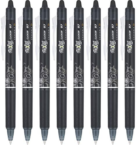 PILOT FriXion Clicker Gelschreiber, radierbar, einziehbar, feine Spitze, schwarze Tinte, 8 Stück (16399)