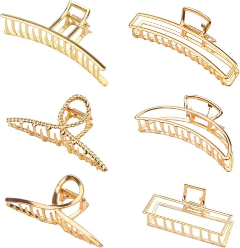 6 Stück Klaue Clips Haarklammern für Frauen Mädchen Metall Goldene rutschfeste große Haarklauenclip rutschfeste Haarspangen mit starkem Halt Halbmond Haarnadel für dickes dünnes Haar