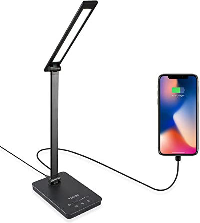 TEKLED® LED Desk Lamp | 10-Level Dimmable Flexible Gooseneck | Capacitive Touch Switch | Dual USB Charging Port | Eye Protection Bedside Reading Office Work Students | 10W 90 LED 550LM