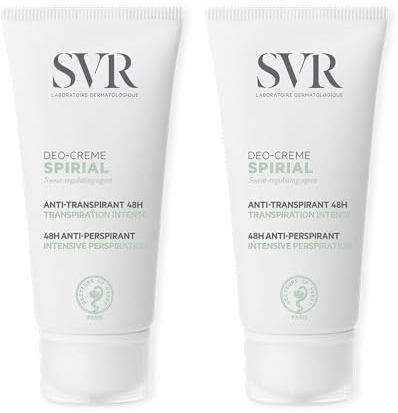 SVR Spirial Duo Deo-Creme 50ml – Desodorante en Crema Antitranspirante 48h, Para Piel Sensible, Sin Marcas, Uso Corporal y Axilas, Control Intenso del Sudor