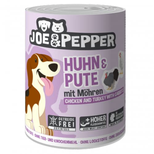 Joe&Pepper 6 x 400g Huhn & Pute mit Möhren | Getreidefreies Nassfutter mit hohem Fleischanteil | Nachhaltig & natürlich aus der Eifel