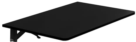 NICEME Wall Mounted Computer Workstation Desk, Small Folding Table on the Wall, Floating Drop-Leaf Desk for Study, Foldable TV Wall Stand for Small Space Saving (Black, 60x40 cm)